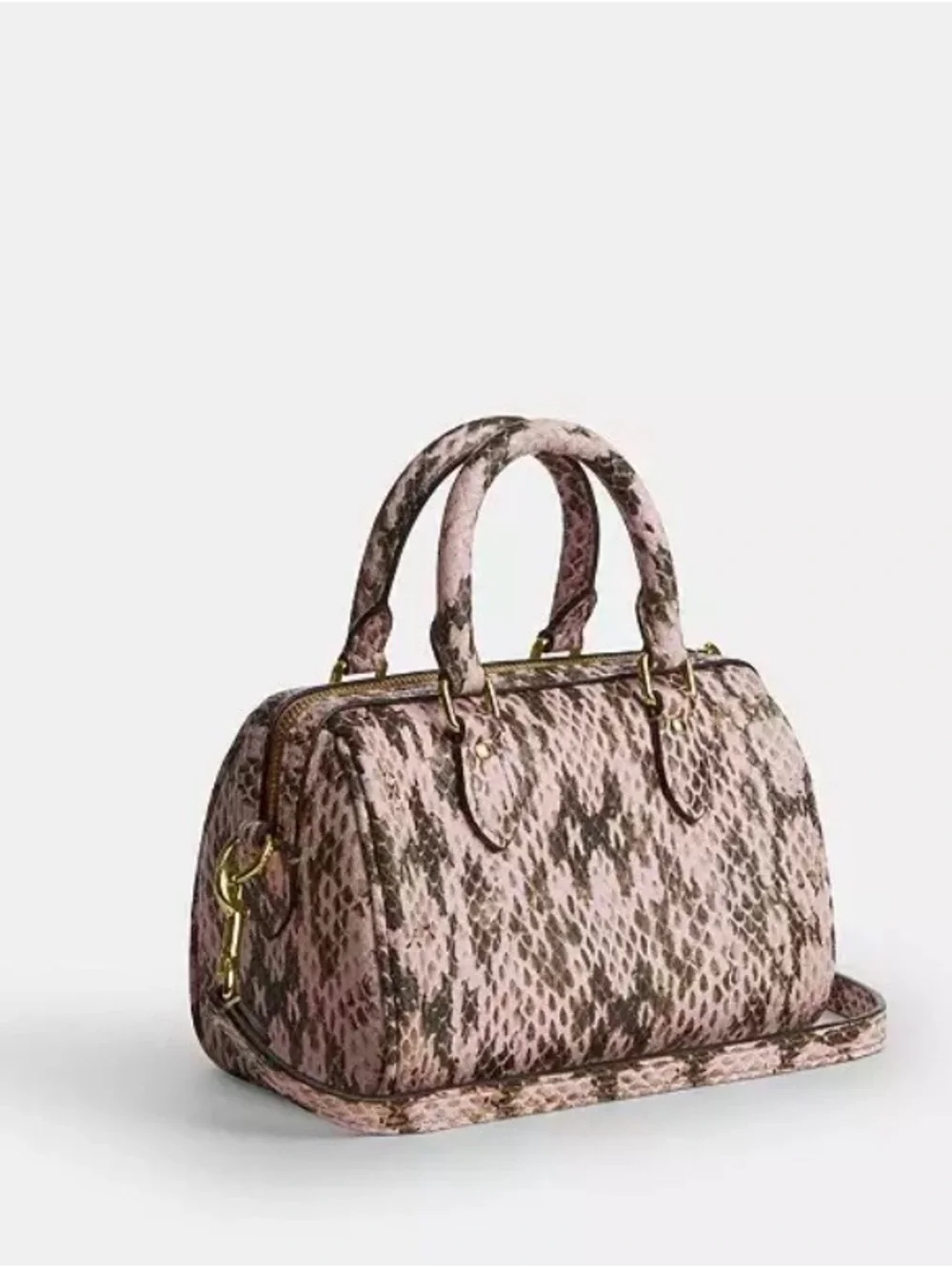 Coach mini Rowan pink Snake-Print Satchel with Detachable Strap